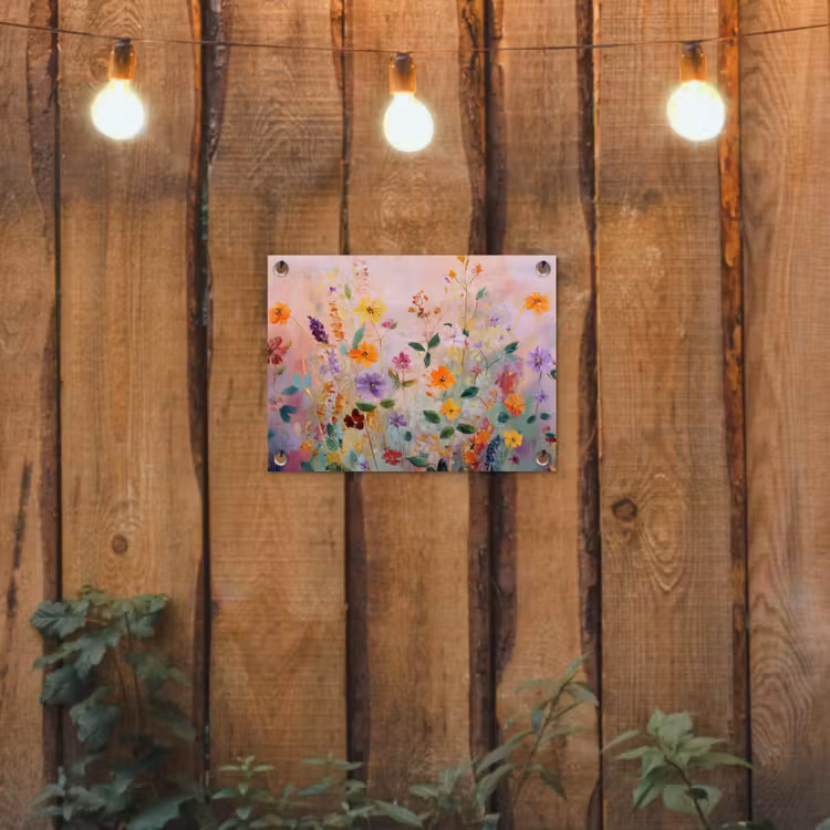 Schilderij - Bloemen - Abstract - Kleurrijk tuinposter los doek klein -sfeer1