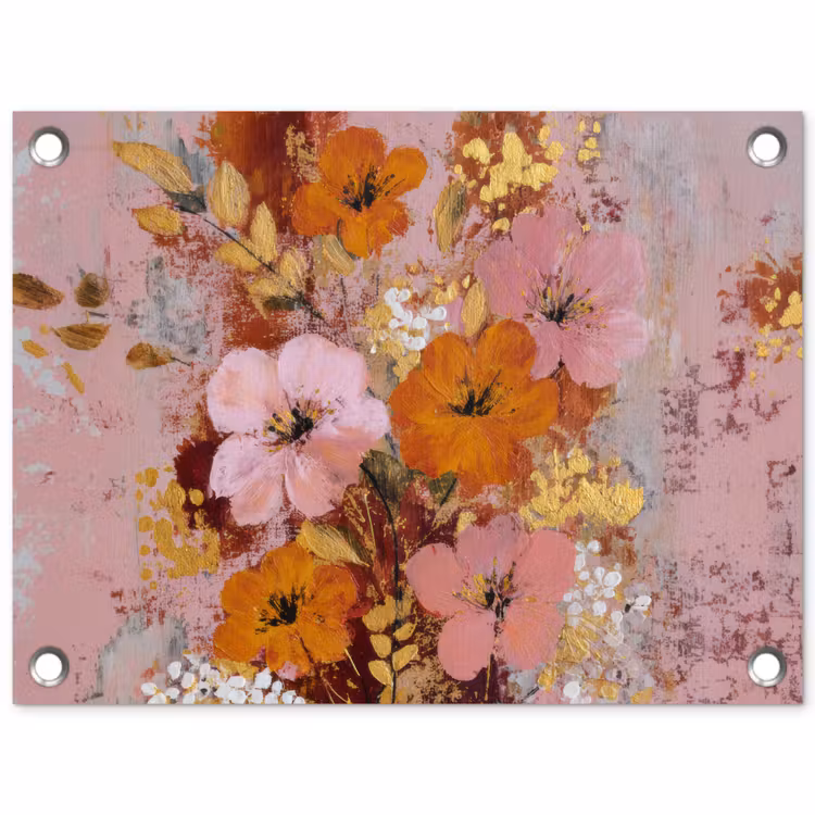 Schilderij - Bloemen - Rustiek - Roze tuinposter los doek klein -3d