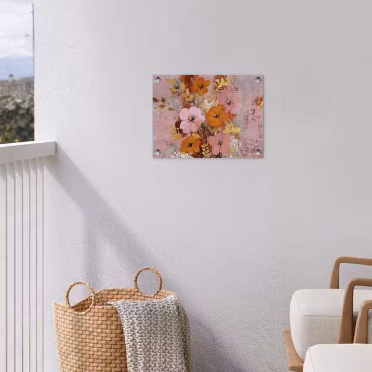 Schilderij - Bloemen - Rustiek - Roze tuinposter los doek klein -sfeer8
