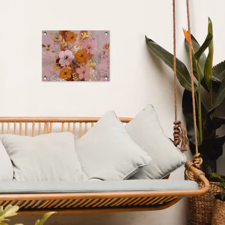 Schilderij - Bloemen - Rustiek - Roze tuinposter los doek klein -sfeer7