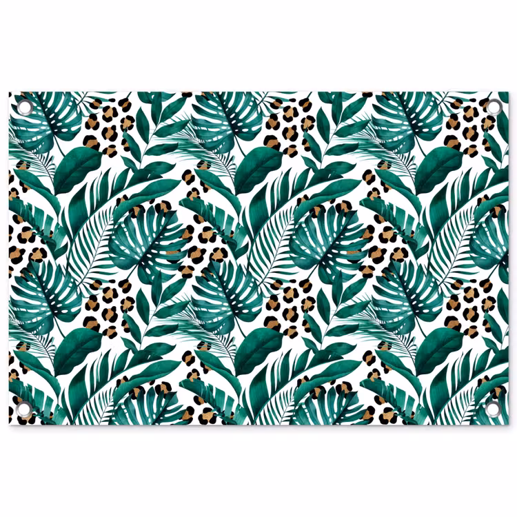 Palmblad - Panterprint - Tropical tuinposter los doek klein -3d
