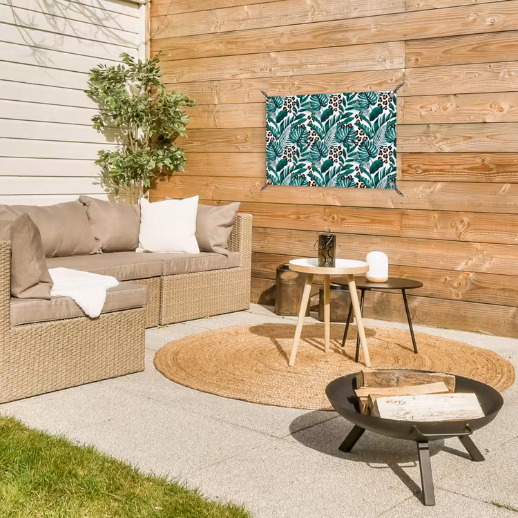Palmblad - Panterprint - Tropical tuinposter los doek klein -sfeer4