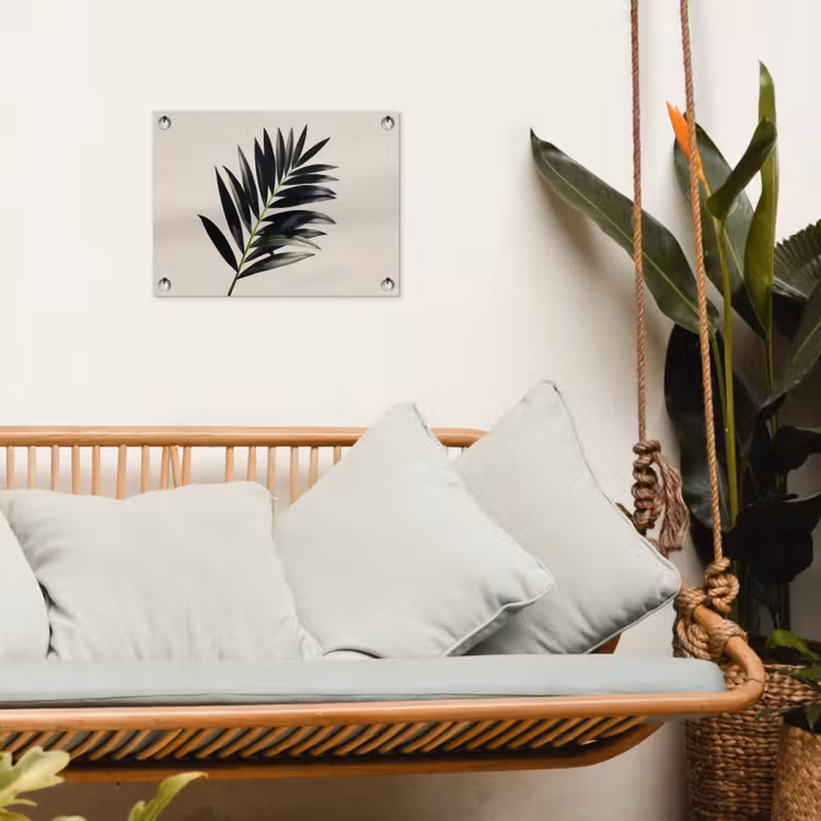 Palmblad - Subtiel - Groen - beige tuinposter los doek klein -sfeer7