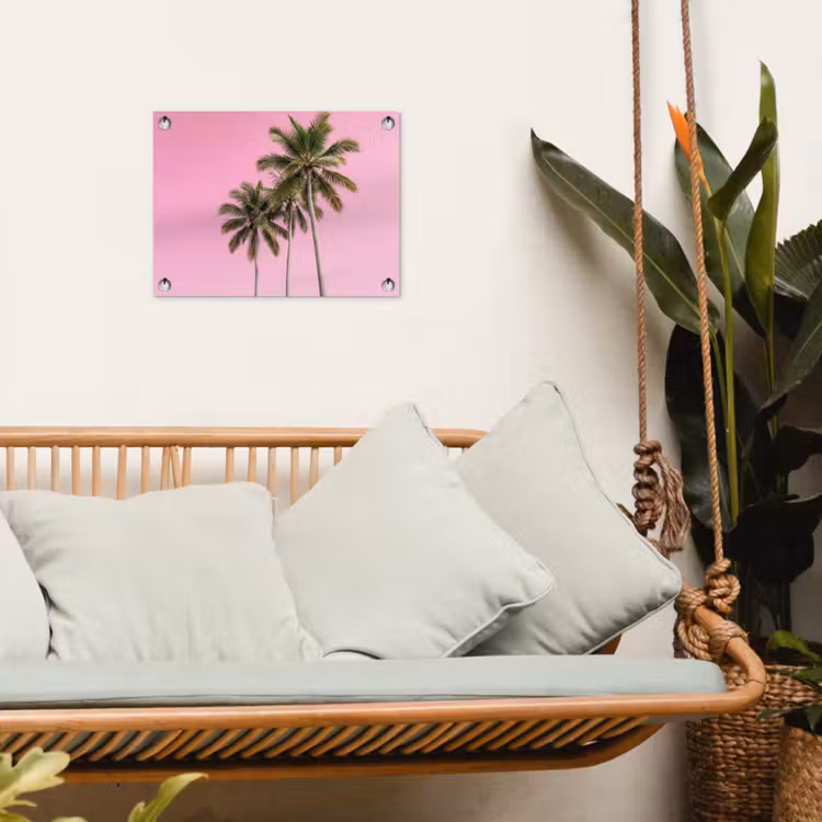Palmboom - Tropisch - Pink tuinposter los doek klein -sfeer7