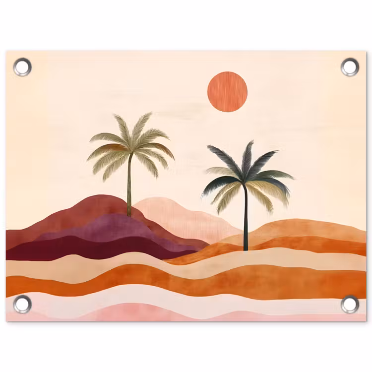 Palmbomen - Abstract - Zon - Heuvels tuinposter los doek klein -3d