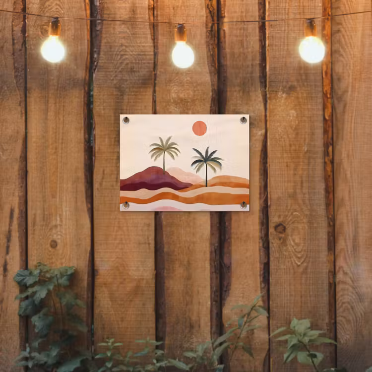 Palmbomen - Abstract - Zon - Heuvels tuinposter los doek klein -sfeer1