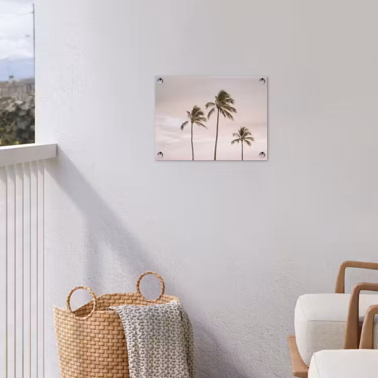 Palmbomen - Zonsondergang - Roze tuinposter los doek klein -sfeer8