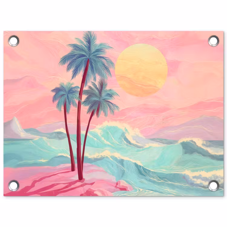Palmbomen - Golven - Zee tuinposter los doek klein -3d