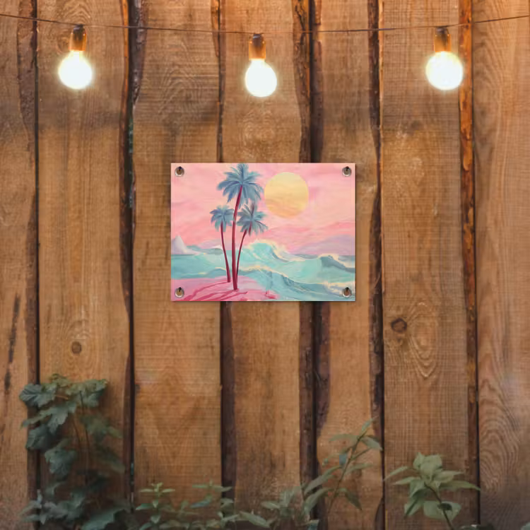 Palmbomen - Golven - Zee tuinposter los doek klein -sfeer1