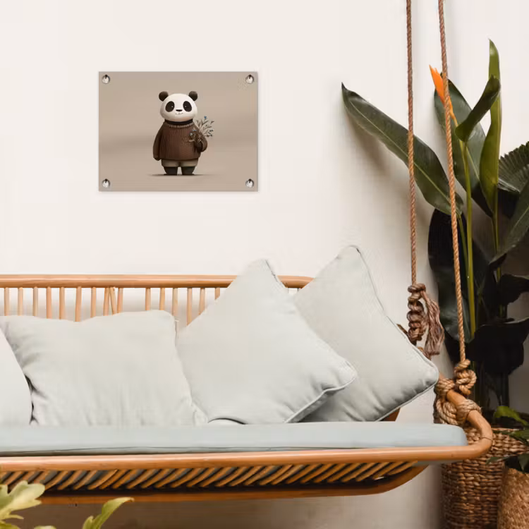 Panda - Blauwe bloemen - Zachtheid tuinposter los doek klein -sfeer7