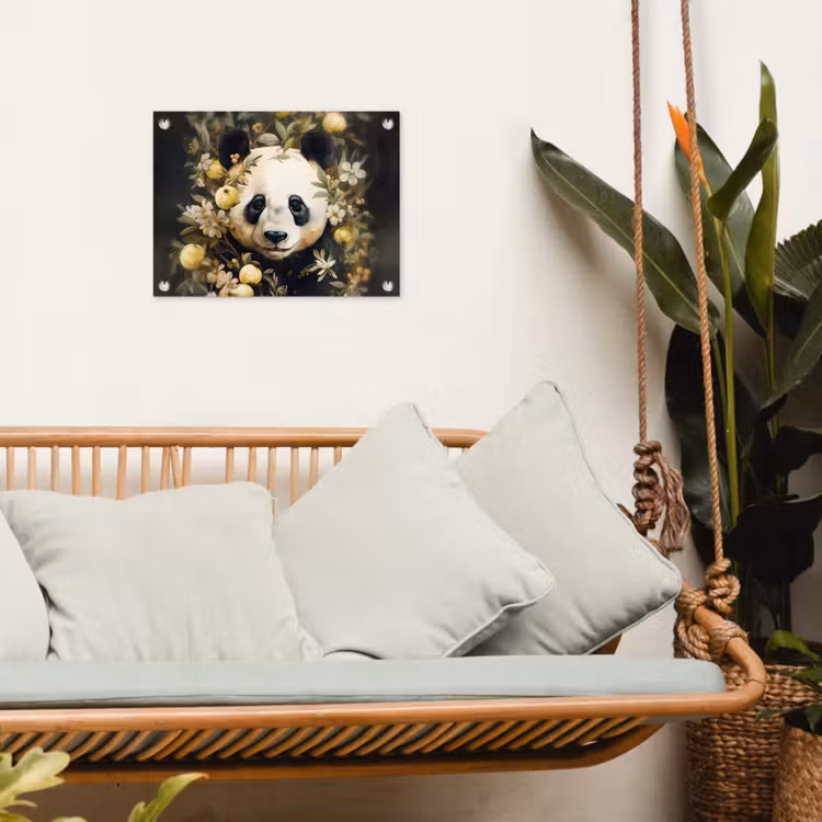 Panda - Pandabeer - Wilde dieren - Natuur - Bloemen tuinposter los doek klein -sfeer7