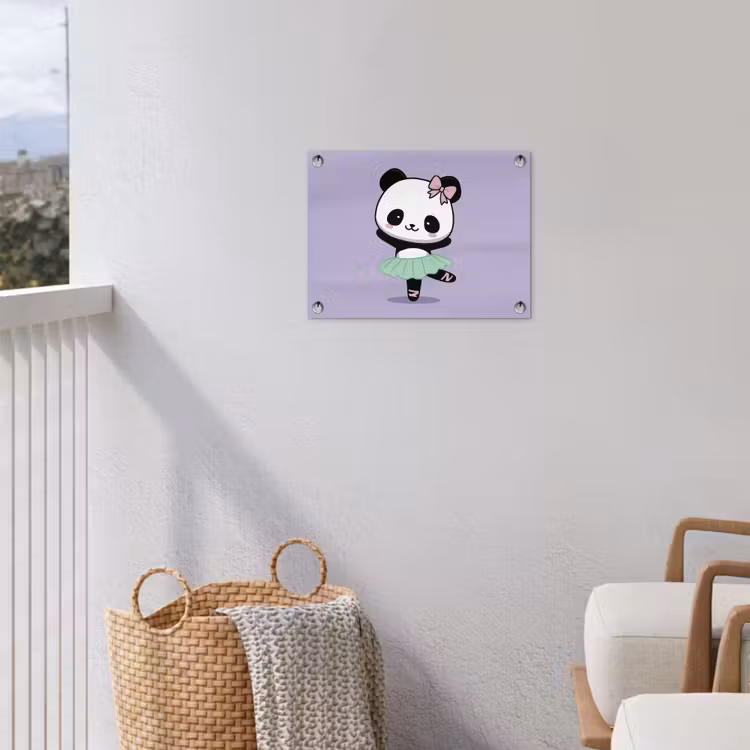 Panda - Paars - Sierlijk - Kawaii tuinposter los doek klein -sfeer8
