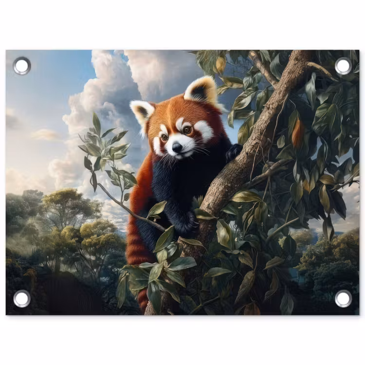 Panda - Rood - Boom - Wolken tuinposter los doek klein -3d