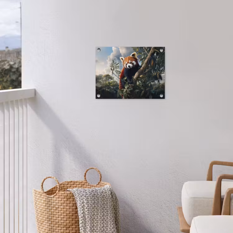 Panda - Rood - Boom - Wolken tuinposter los doek klein -sfeer8