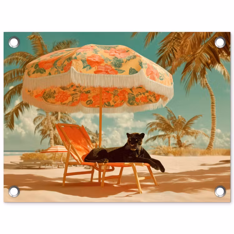 Panter - Zwart - Strand - Parasol tuinposter los doek klein -3d
