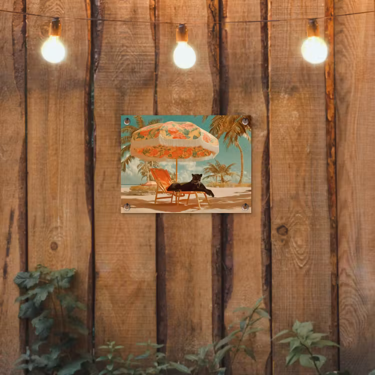 Panter - Zwart - Strand - Parasol tuinposter los doek klein -sfeer1