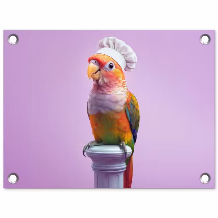 Papegaai - Koksmuts - Pilaar - Vogel tuinposter los doek klein -3d