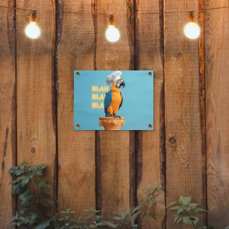 Papegaai - Koksmuts - Quote - Neon tuinposter los doek klein -sfeer1