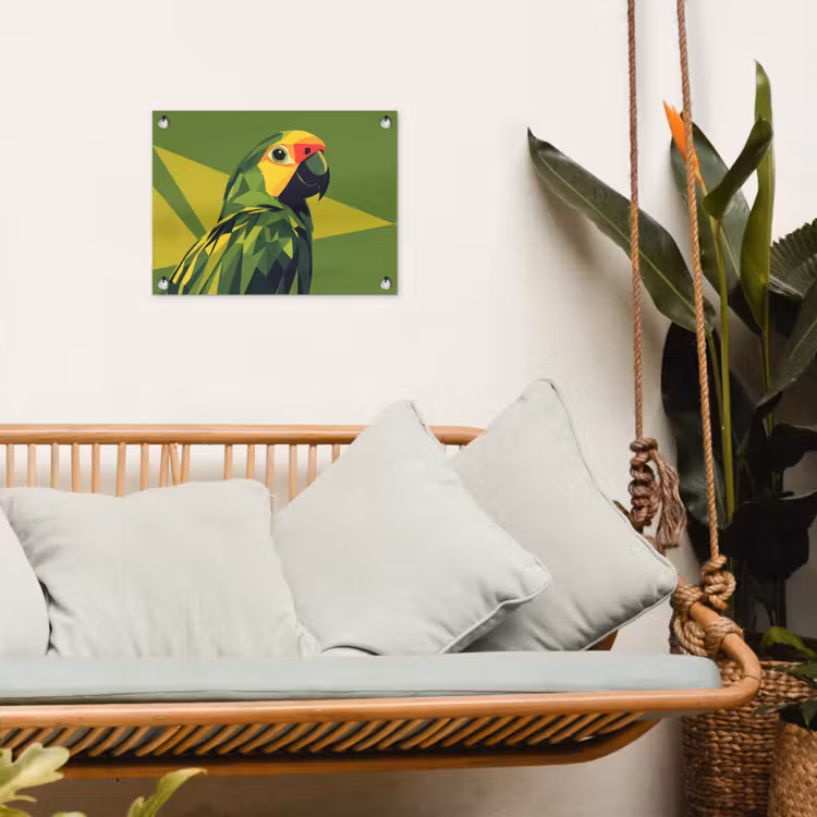Papegaai - Groen - Snavel - Abstract tuinposter los doek klein -sfeer7