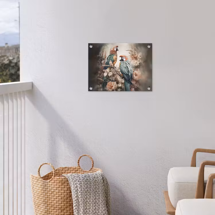 Papegaaien - Vogels - Natuur - Bloemen tuinposter los doek klein -sfeer8