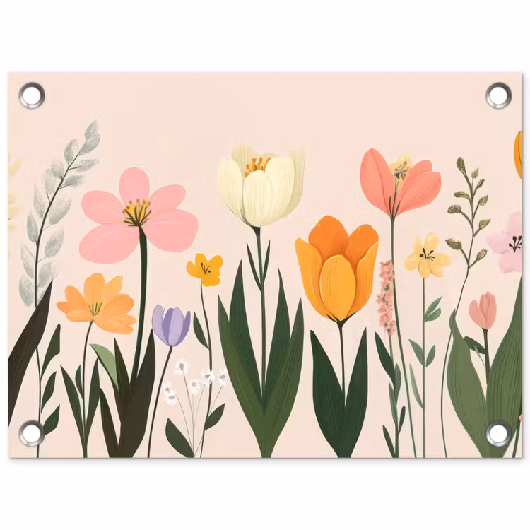 Pasteltinten - Bloemen - Illustratie tuinposter los doek klein -3d