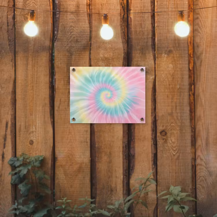 Pasteltinten - Tie dye - Roze tuinposter los doek klein -sfeer1