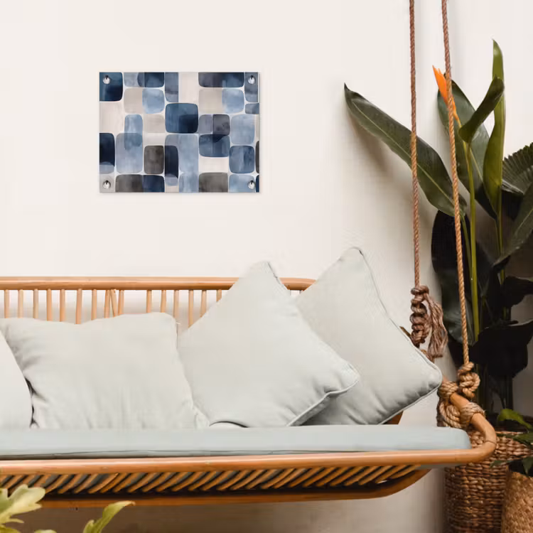 Patroon - Blauw - Vierkanten tuinposter los doek klein -sfeer7
