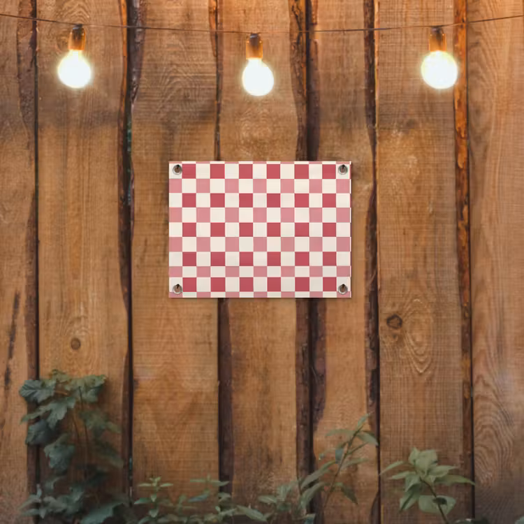 Patroon - Schaak - Roze tuinposter los doek klein 239 -sfeer1