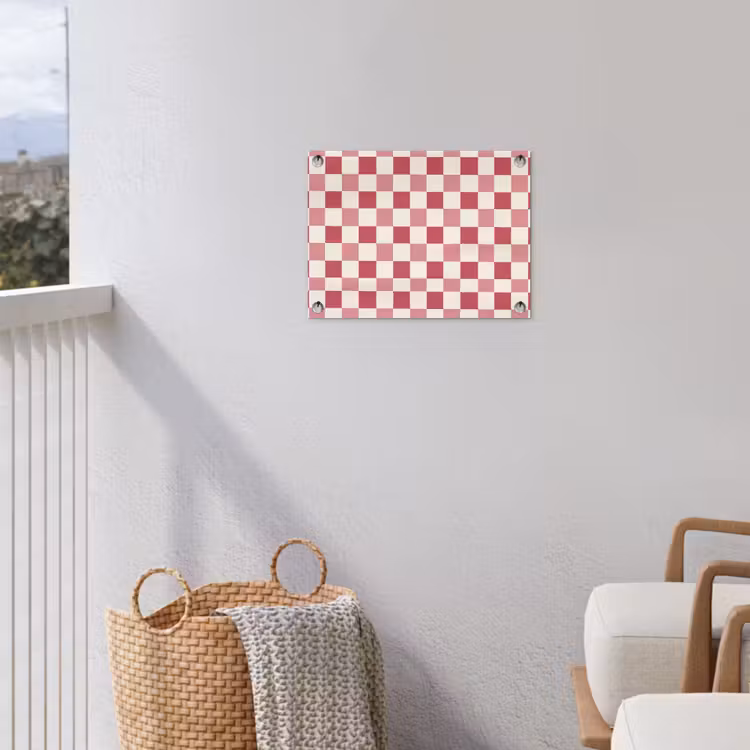 Patroon - Schaak - Roze tuinposter los doek klein 239 -sfeer8