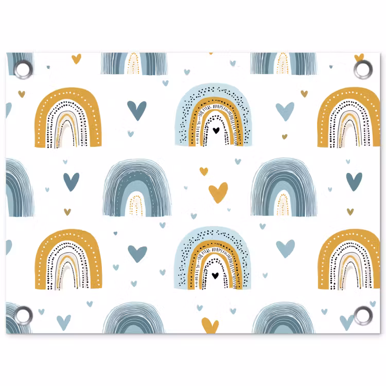 Patroon - Regenboog - Hartjes tuinposter los doek klein -3d