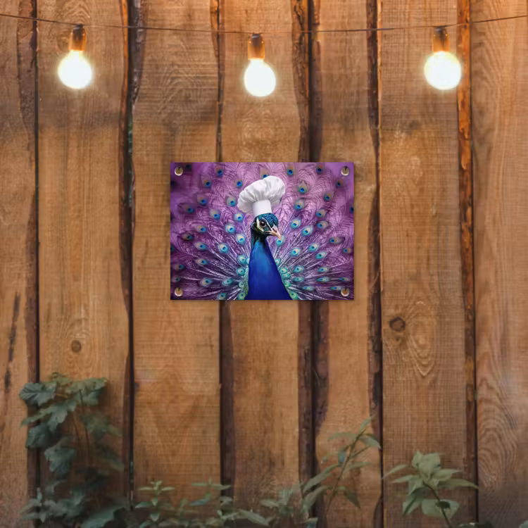 Pauw - Koksmuts - Cool - Paars tuinposter los doek klein -sfeer1