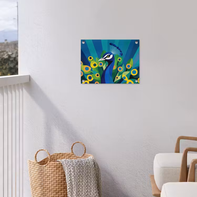 Pauw - Cirkels - Blauw tuinposter los doek klein -sfeer8