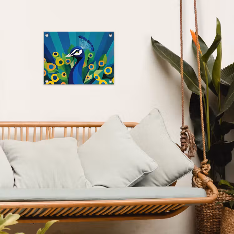Pauw - Cirkels - Blauw tuinposter los doek klein -sfeer7