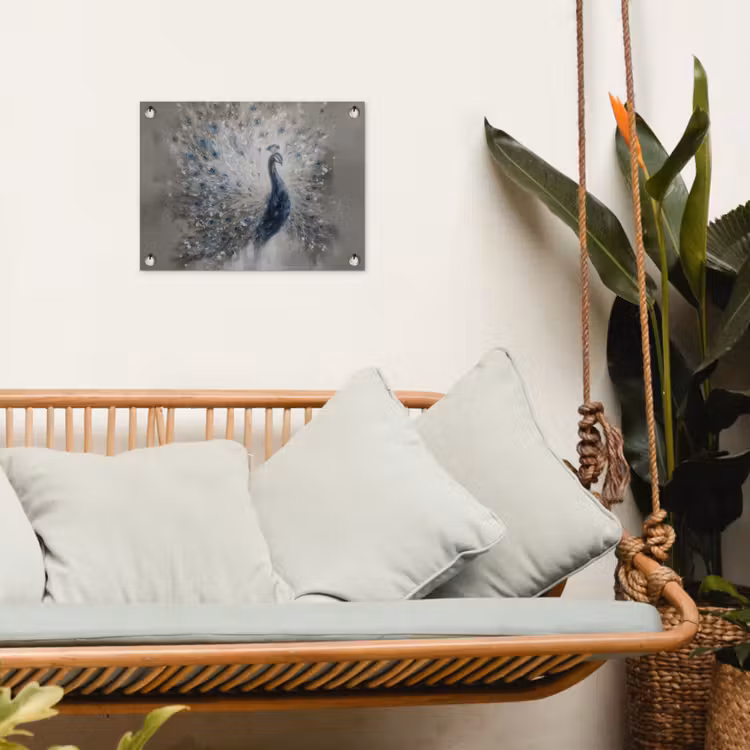 Pauw - Veren - Verf - Blauw tuinposter los doek klein -sfeer7