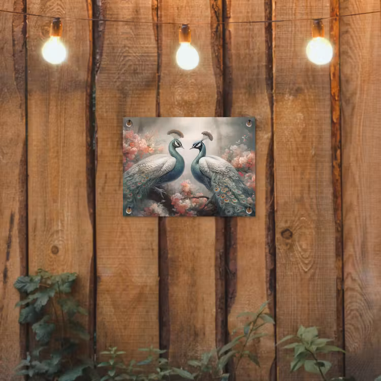 Pauwen - Pauwenveren - Vogels - Bloemen - Natuur tuinposter los doek klein -sfeer1