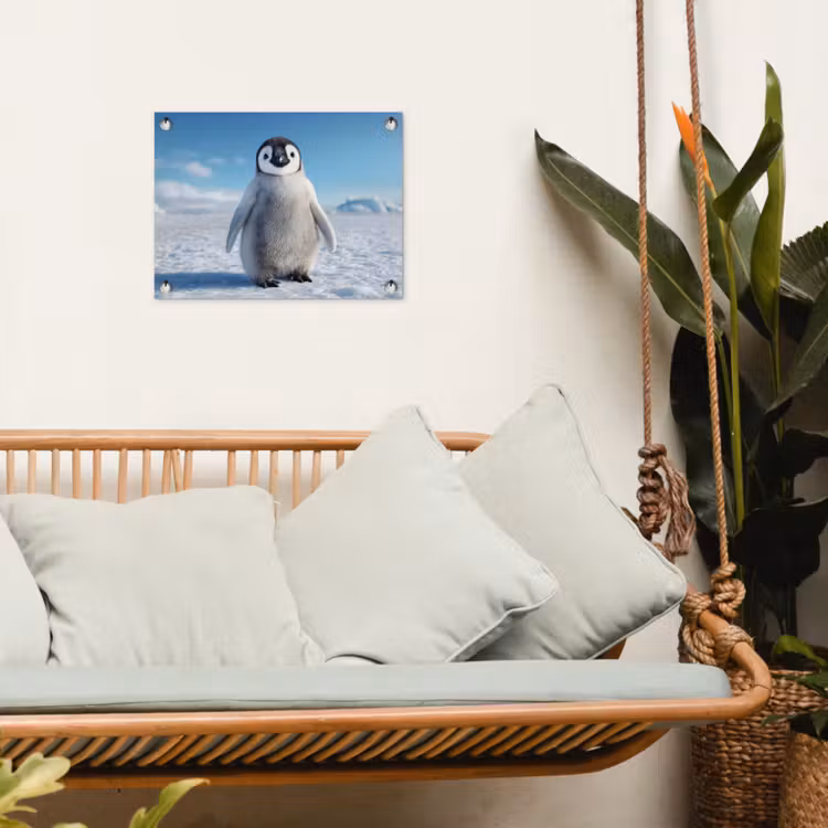 Pinguïn - Sneeuw - Landschap - Wit tuinposter los doek klein -sfeer7