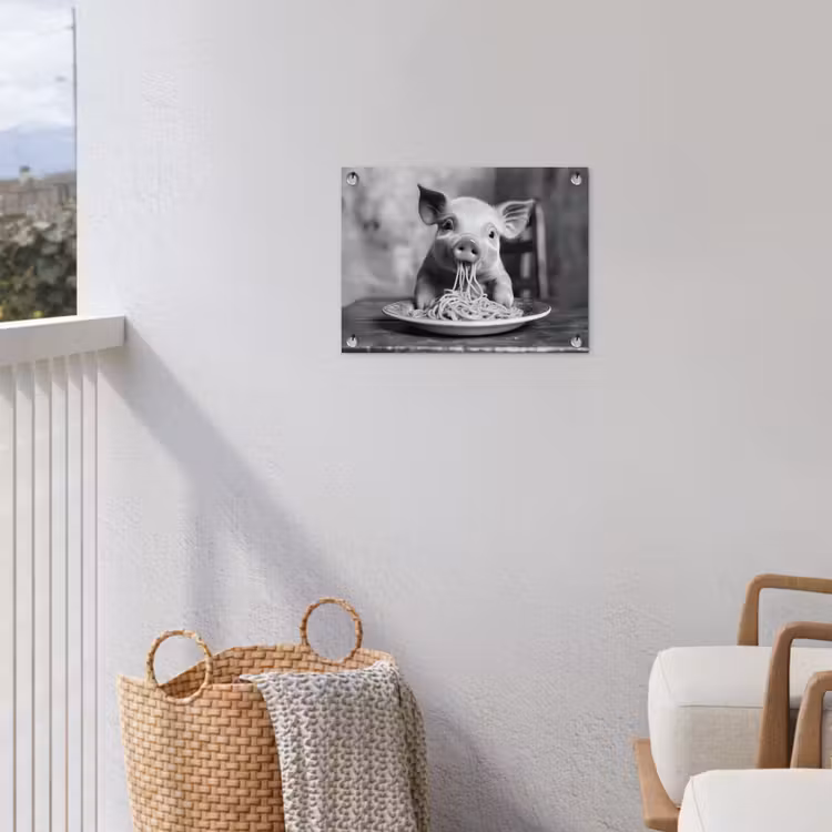 Varken - Schattig - Spaghetti - Zwart wit - Dier tuinposter los doek klein -sfeer8