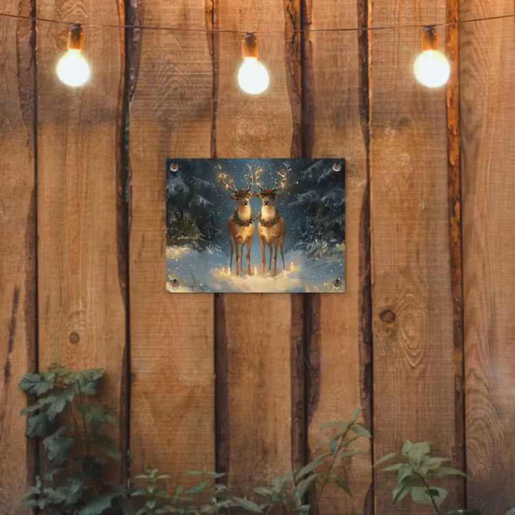 Dennensprookje - Rendier - Nacht tuinposter los doek klein -sfeer1