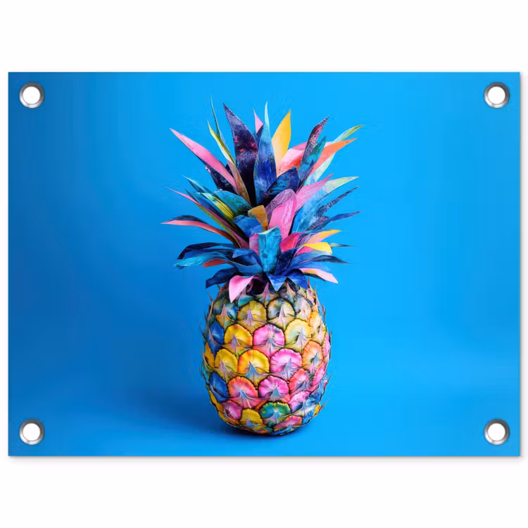 Ananas - Blauw - Tropisch - Vrolijk tuinposter los doek klein -3d