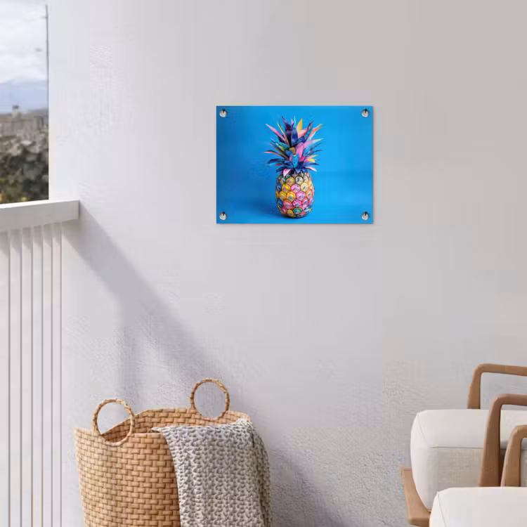 Ananas - Blauw - Tropisch - Vrolijk tuinposter los doek klein -sfeer8