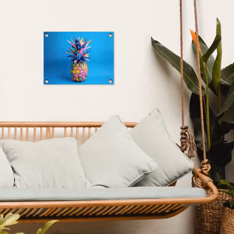 Ananas - Blauw - Tropisch - Vrolijk tuinposter los doek klein -sfeer7