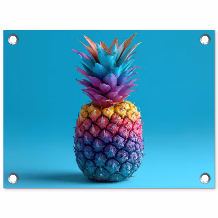 Ananas - Regenboog - Blauw - Popart tuinposter los doek klein -3d