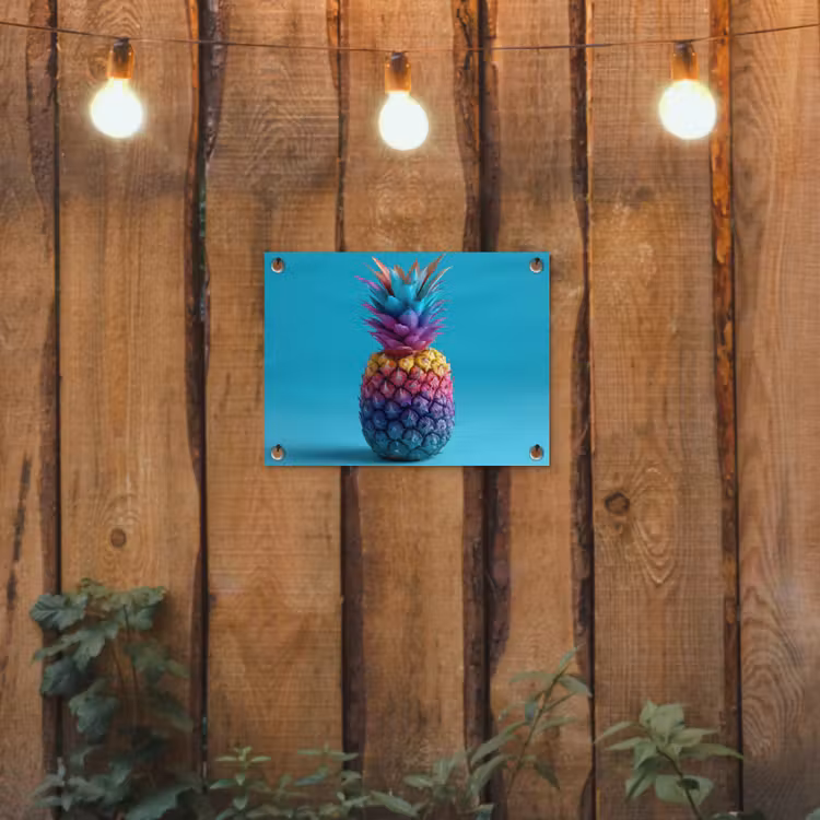 Ananas - Regenboog - Blauw - Popart tuinposter los doek klein -sfeer1