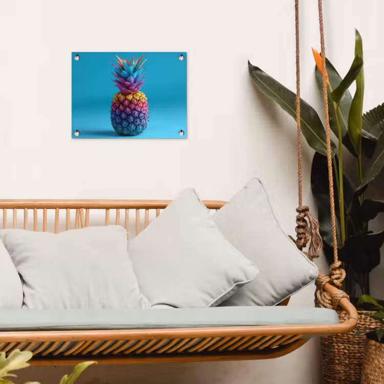Ananas - Regenboog - Blauw - Popart tuinposter los doek klein -sfeer7