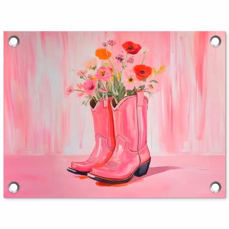 Roze - Bloemen - Cowboy tuinposter los doek klein -3d