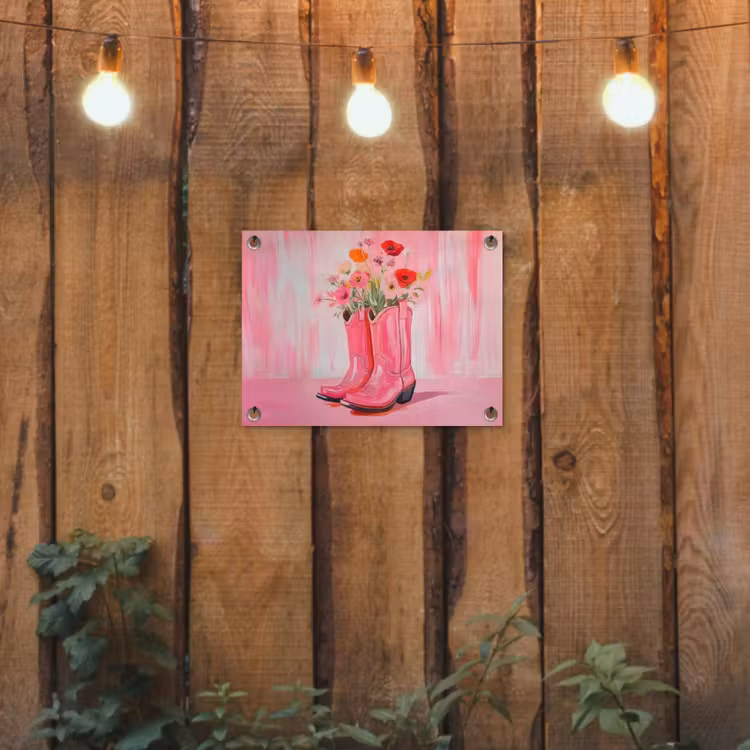 Roze - Bloemen - Cowboy tuinposter los doek klein -sfeer1