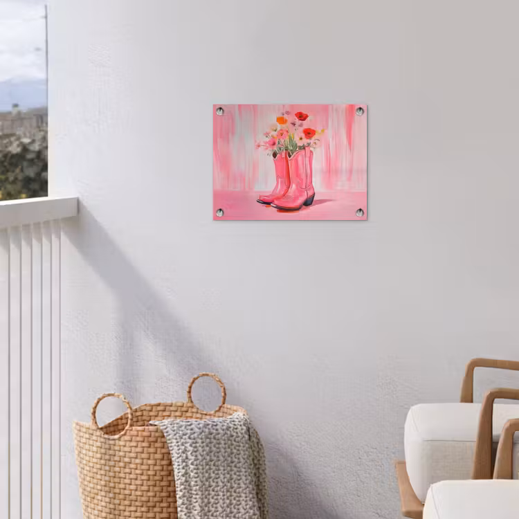Roze - Bloemen - Cowboy tuinposter los doek klein -sfeer8