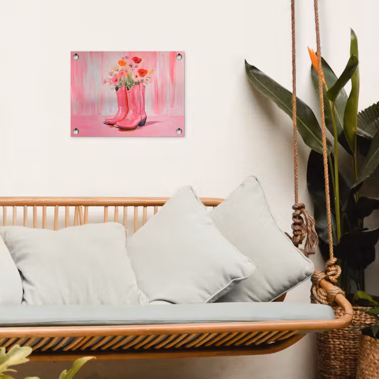 Roze - Bloemen - Cowboy tuinposter los doek klein -sfeer7