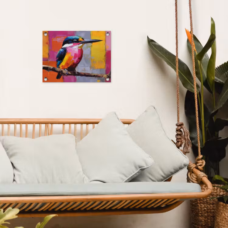 Roze - Ijsvogel - Tak - Kleurvlakken tuinposter los doek klein -sfeer7