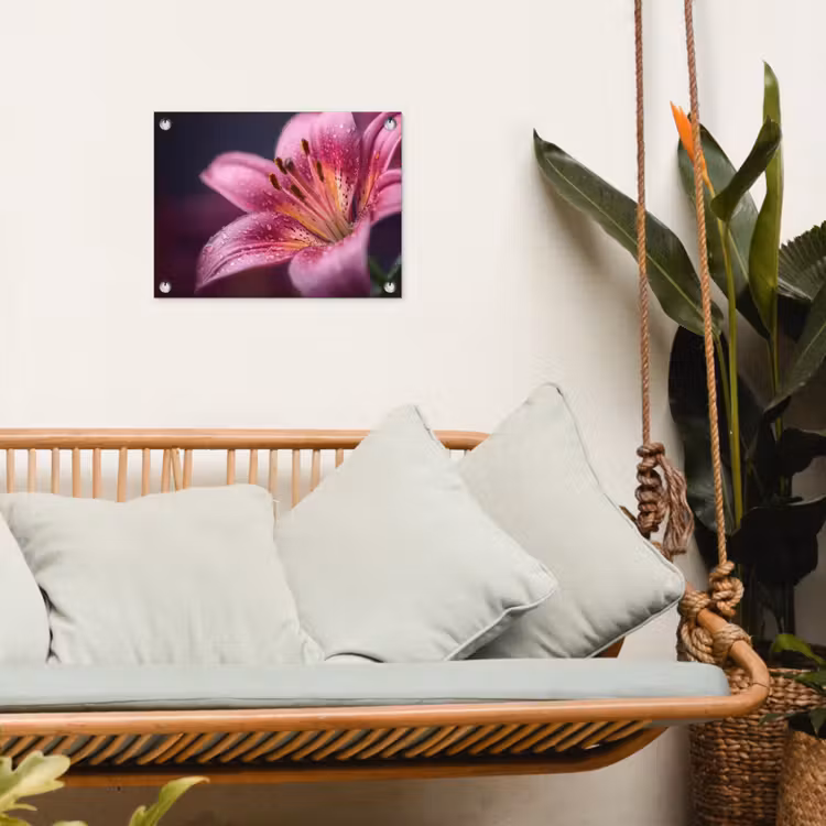 Roze - lelie - Dauwdruppels tuinposter los doek klein -sfeer7